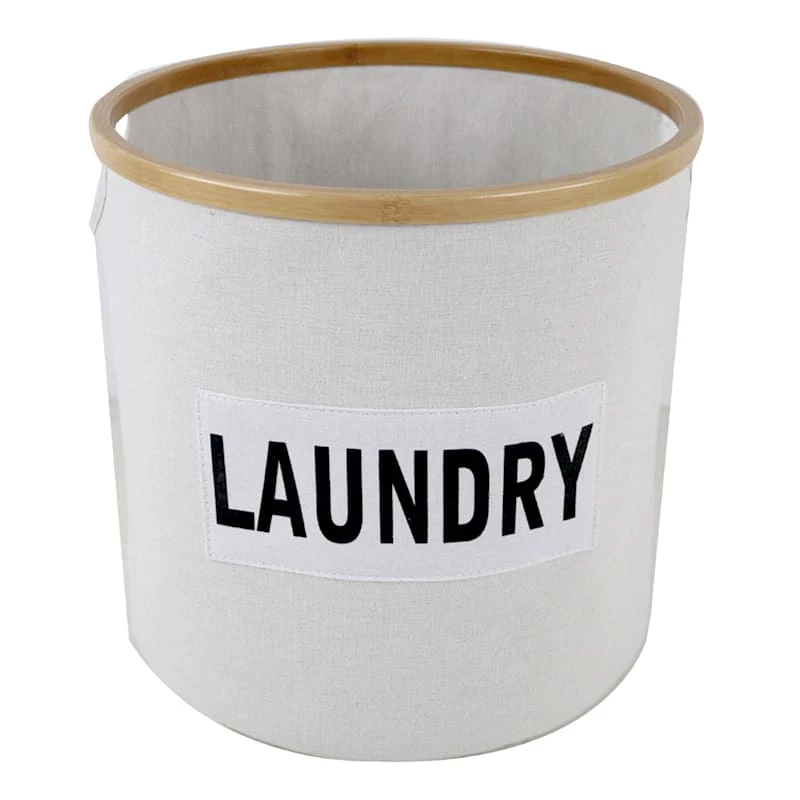 Natural Round Bamboo Fabric Laundry Basket, Small 1 Natural Round Bamboo Fabric Laundry Basket, Small