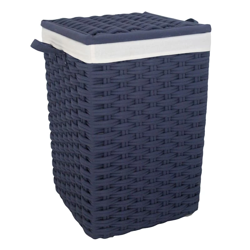 Navy Blue Square Laundry Floor Standing Hamper With Ivory Liner, Extra Large 1 Navy Blue Square Laundry Floor Standing Hamper With Ivory Liner, Extra Large