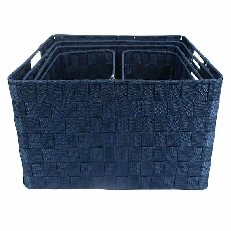 Navy Weave Round Corner Storage Basket, Large 1 Navy Weave Round Corner Storage Basket, Large