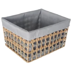 Open-Weave Paper Rope Storage Basket With Grey Liner, Large