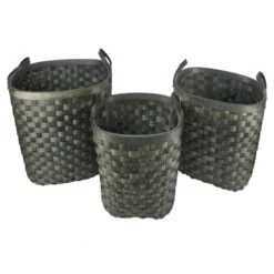 Oval Chip Wood Basket/Leather Handle