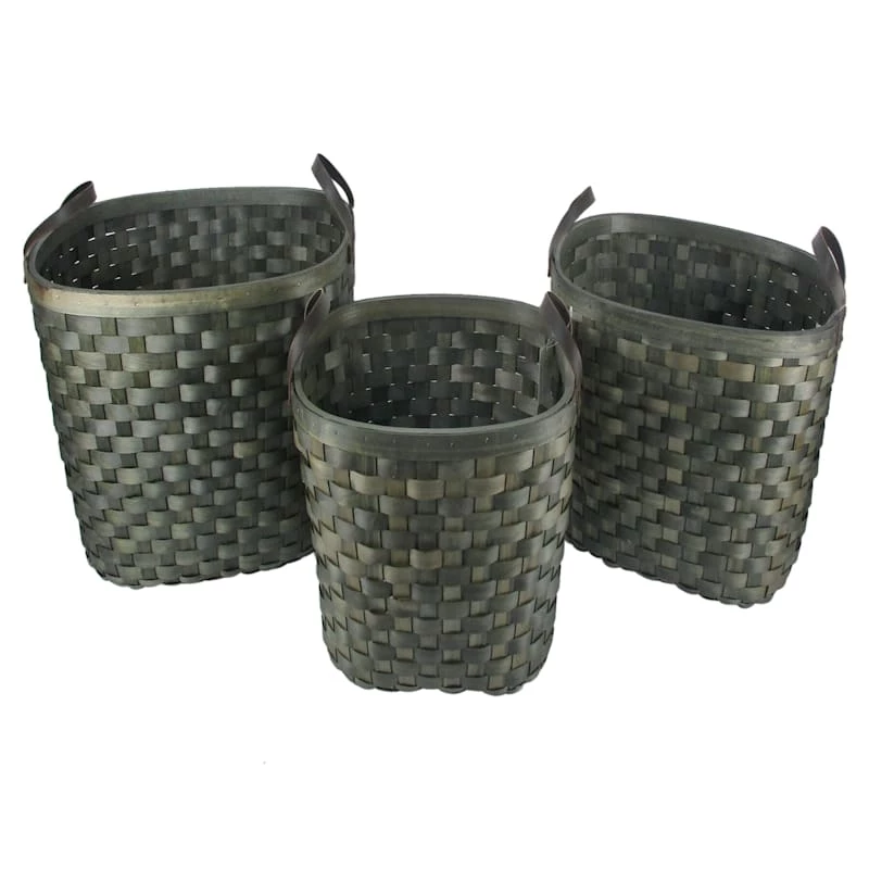 Oval Chip Wood Basket/Leather Handle 1 Oval Chip Wood Basket/Leather Handle