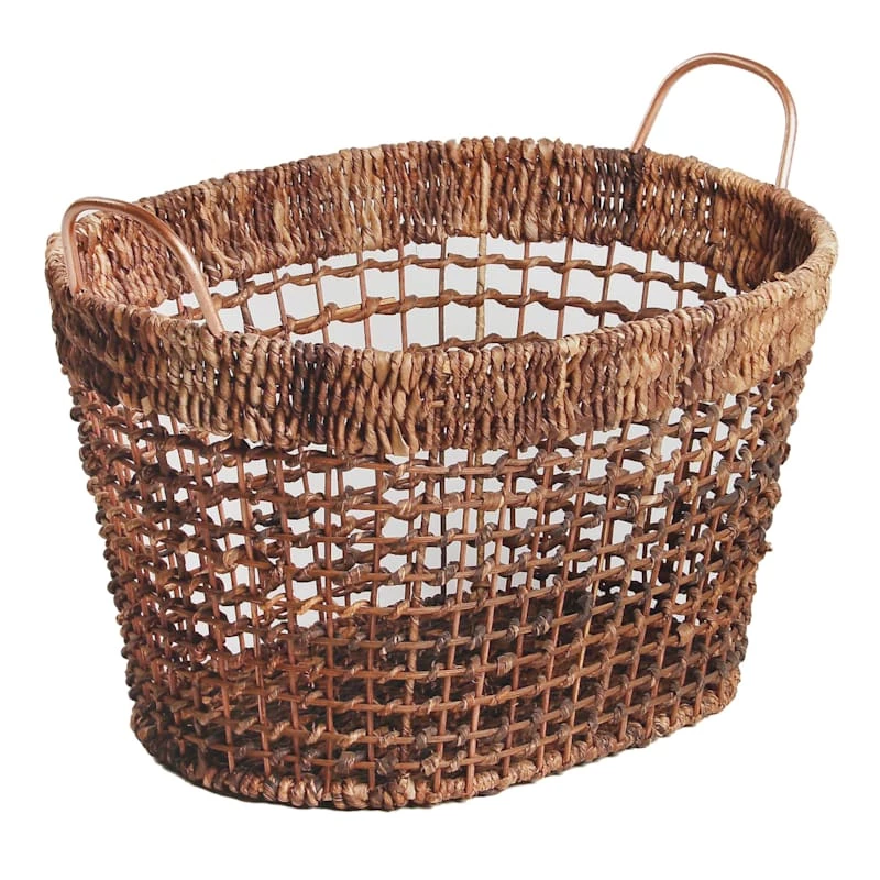 Oval Dark Wicker Storage Basket With Copper Handle S 1 Oval Dark Wicker Storage Basket With Copper Handle S