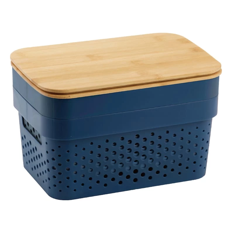 Plastic With Bamboo Lid S,Navy 1 Plastic With Bamboo Lid S,Navy