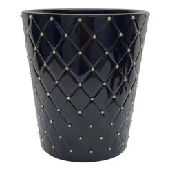 Providence Black & Gold Quilted Ceramic Stud Wastebasket, 10"