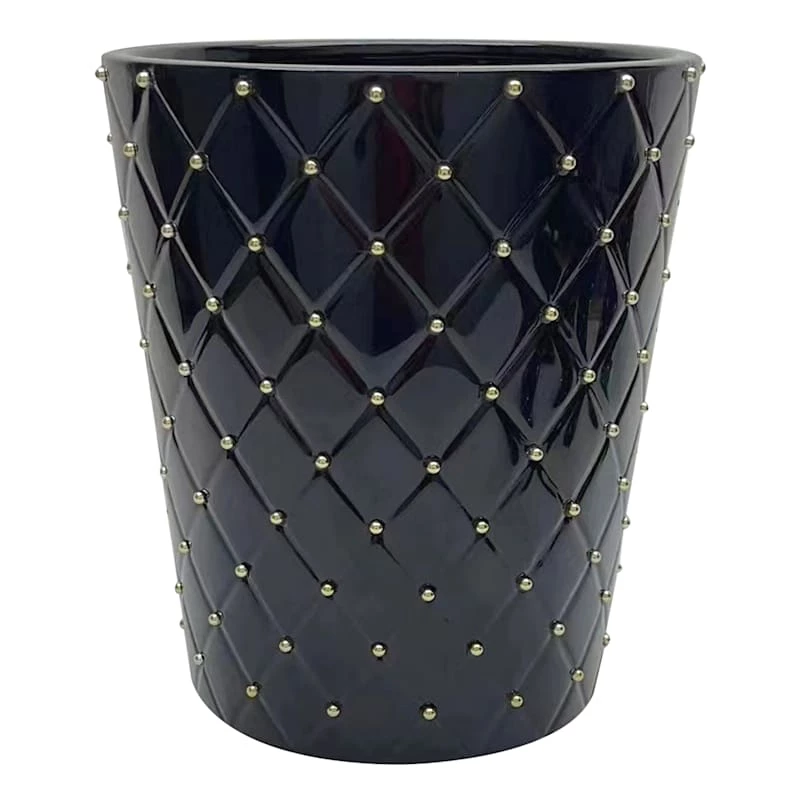 Providence Black & Gold Quilted Ceramic Stud Wastebasket, 10" 1 Providence Black & Gold Quilted Ceramic Stud Wastebasket, 10"