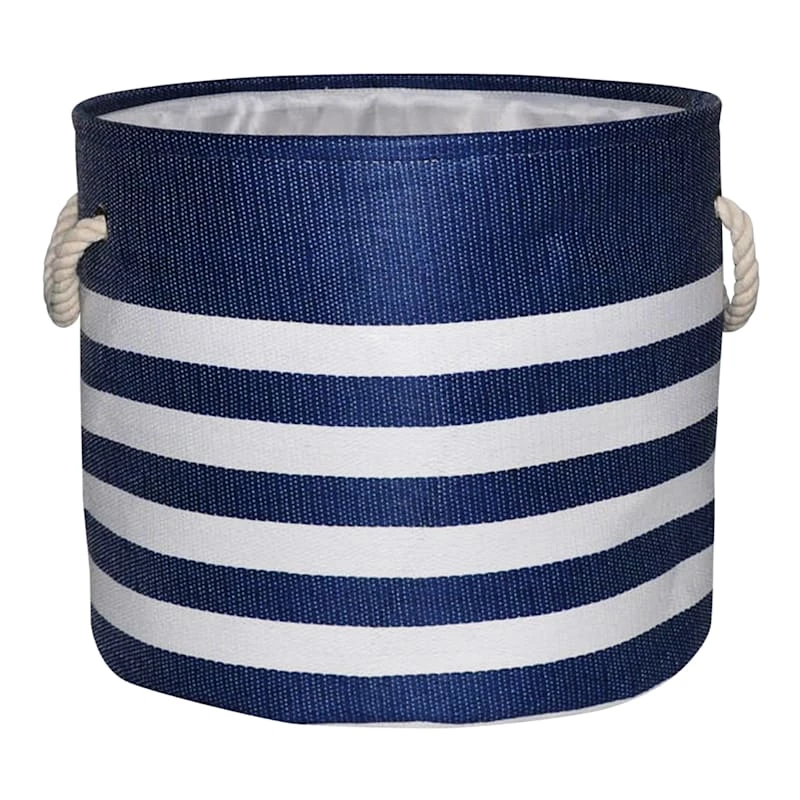Providence Blue Striped Round Storage Basket, Large 1 Providence Blue Striped Round Storage Basket, Large
