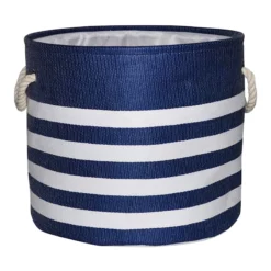 Providence Blue Striped Round Storage Basket, Medium