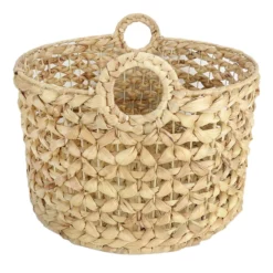 Providence Melia Round Flower Weave Storage Basket With Handles, Medium