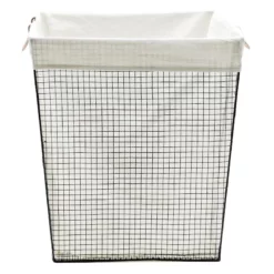 Rectangle Metal Wire Laundry Hamper, Black & Gold