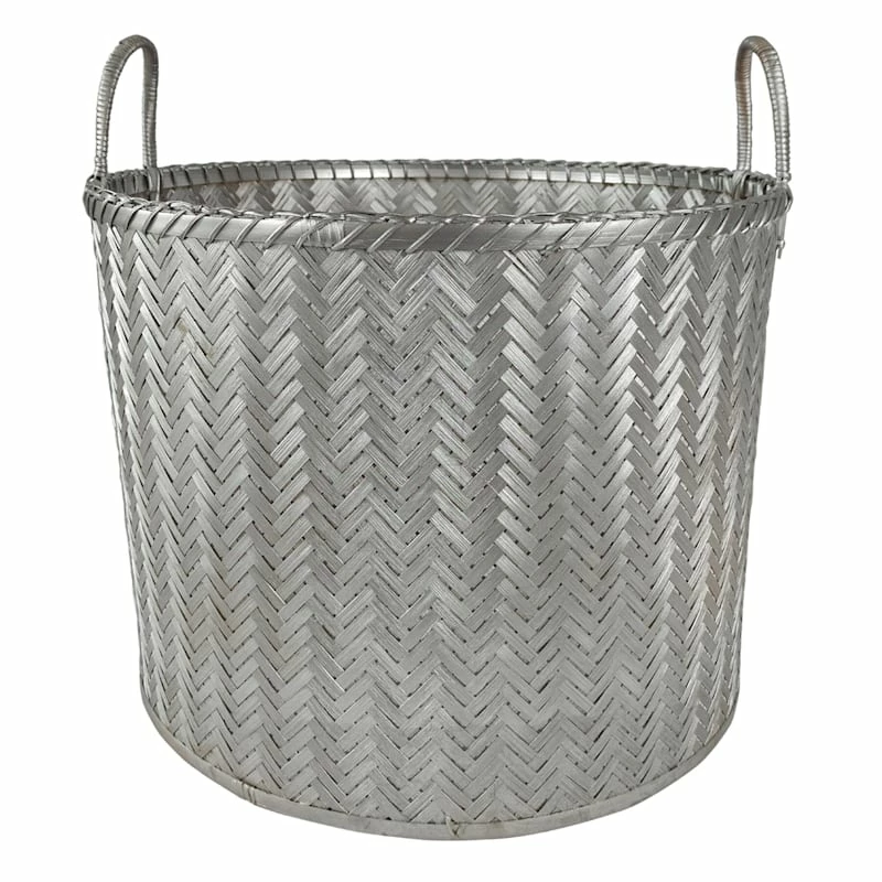 Round Bamboo Silver Basket Size L 1 Round Bamboo Silver Basket Size L