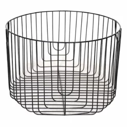Round Black Metal Wire Storage Basket, Medium