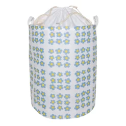 Round Collapsible Canvas Laundry Hamper With Drawstring Liner, Daisy Print