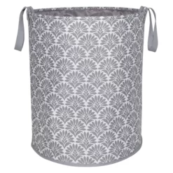 Round Collapsible Laundry Hamper With Handles, Grey Floral