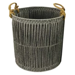 Round Dark Grey Paper String Basket, Medium