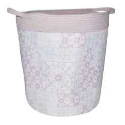 Round Fabric & Cotton Rope Basket, Large