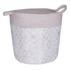 Round Fabric & Cotton Rope Basket, Medium