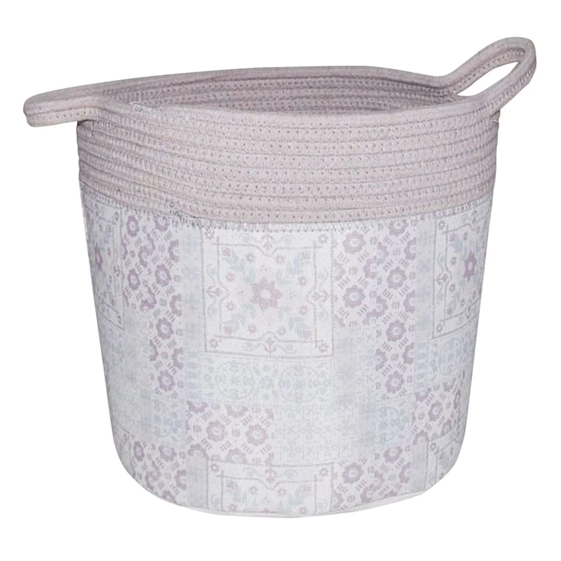 Round Fabric & Cotton Rope Basket, Medium 1 Round Fabric & Cotton Rope Basket, Medium
