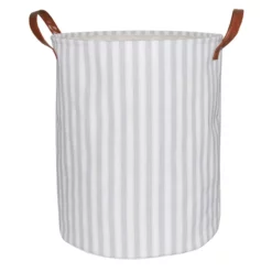 Round Fabric Striped Laundry Hamper With Handles, Medium