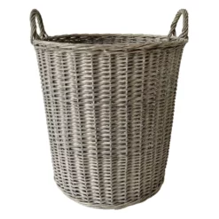Round Grey Willow Laundry Hamper, Large