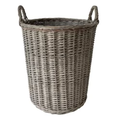 Round Grey Willow Laundry Hamper, Medium