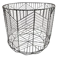 Round Matte Black Geo Grid Basket L