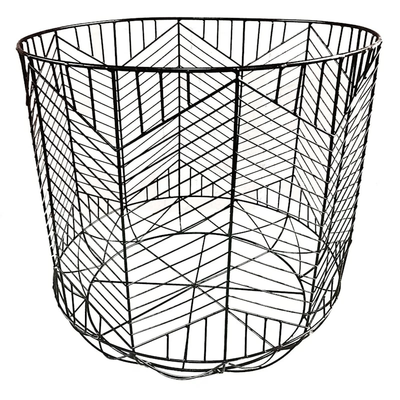 Round Matte Black Geo Grid Basket L 1 Round Matte Black Geo Grid Basket L