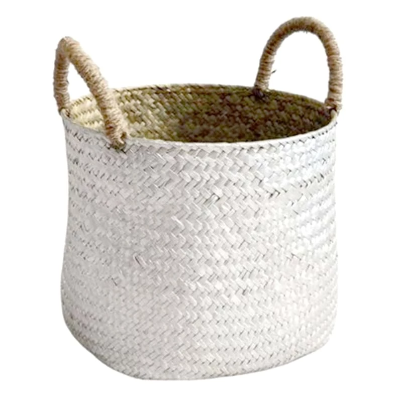 Round Metallic Seagrass Basket Silver M 1 Round Metallic Seagrass Basket Silver M