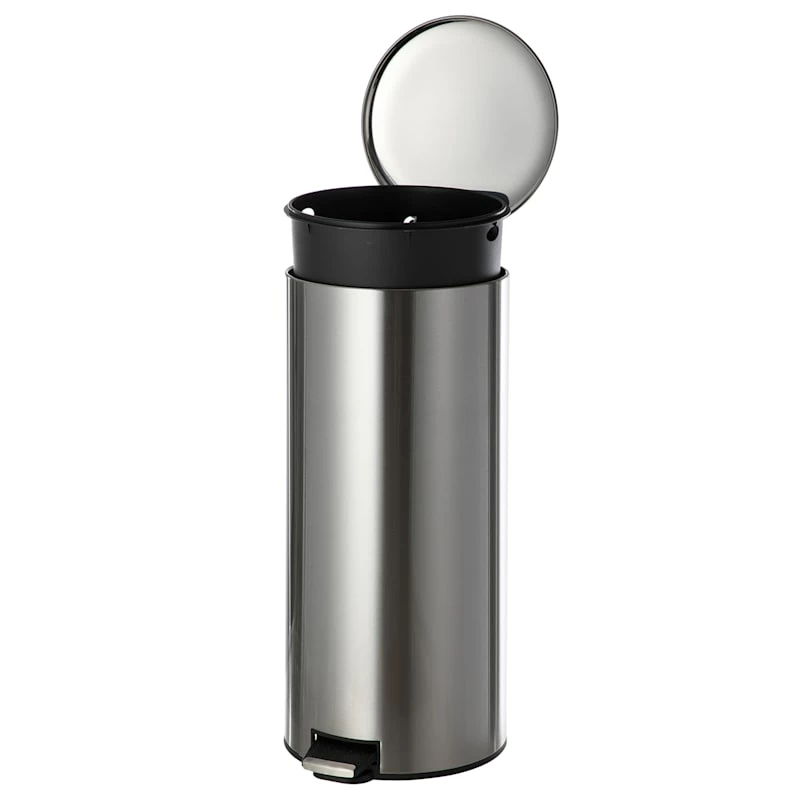 Round Stainless Steel Pedal Trash Bin With Thin Lid, 30l 2 Round Stainless Steel Pedal Trash Bin With Thin Lid, 30l - Image 2