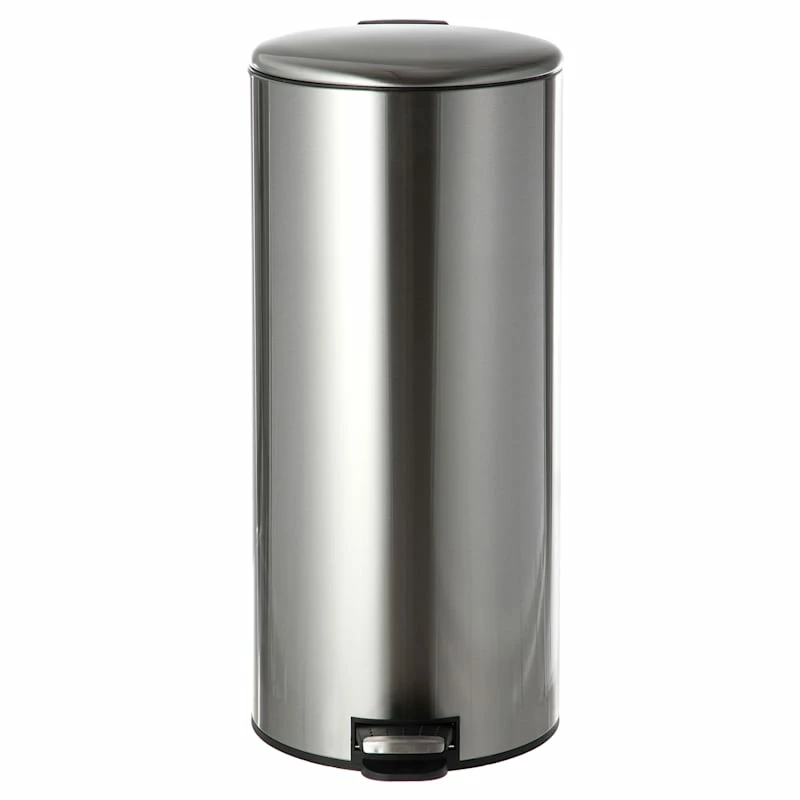 Round Stainless Steel Pedal Trash Bin With Thin Lid, 30l 1 Round Stainless Steel Pedal Trash Bin With Thin Lid, 30l