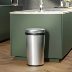 Round Stainless Steel Swing-Top Trash Bin, 45l 7 Round Stainless Steel Swing-Top Trash Bin, 45l -Storage Sales Store round stainless steel swing top trash bin 45l 3