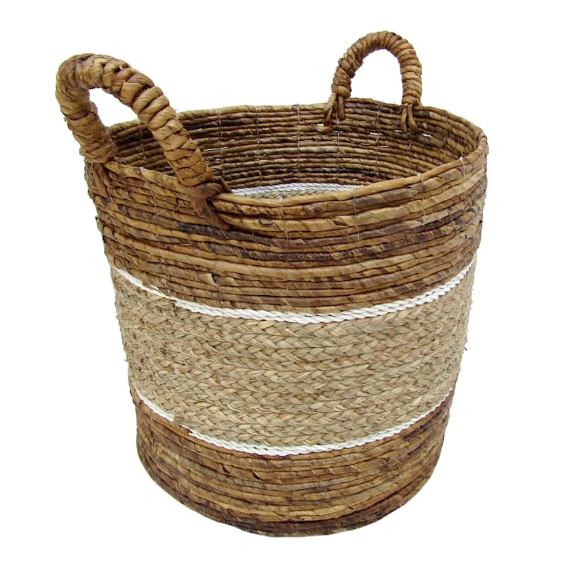 Round Striped Braided Banana Leaf Storage Basket, Large 2 Round Striped Braided Banana Leaf Storage Basket, Large - Image 2