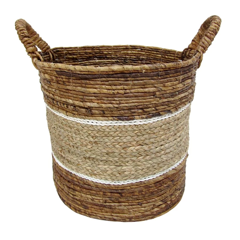 Round Striped Braided Banana Leaf Storage Basket, Large 1 Round Striped Braided Banana Leaf Storage Basket, Large