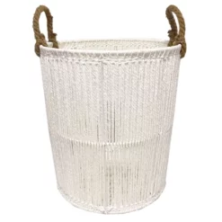 Round White Paper String Storage Basket, Large