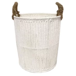 Round White Paper String Storage Basket, Medium