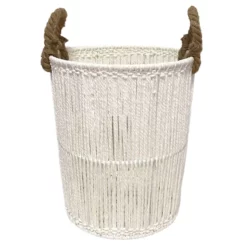 Round White Paper String Storage Basket, Small
