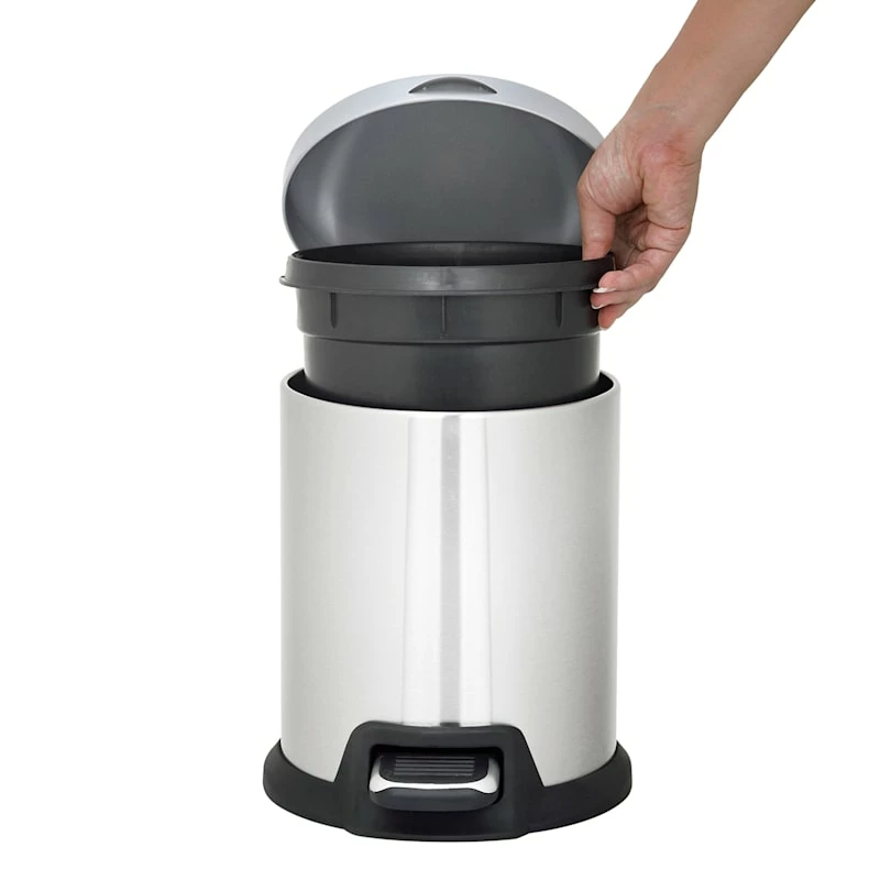 Round White Stainless Steel Pedal Bin, 5l 5 Round White Stainless Steel Pedal Bin, 5l - Image 5