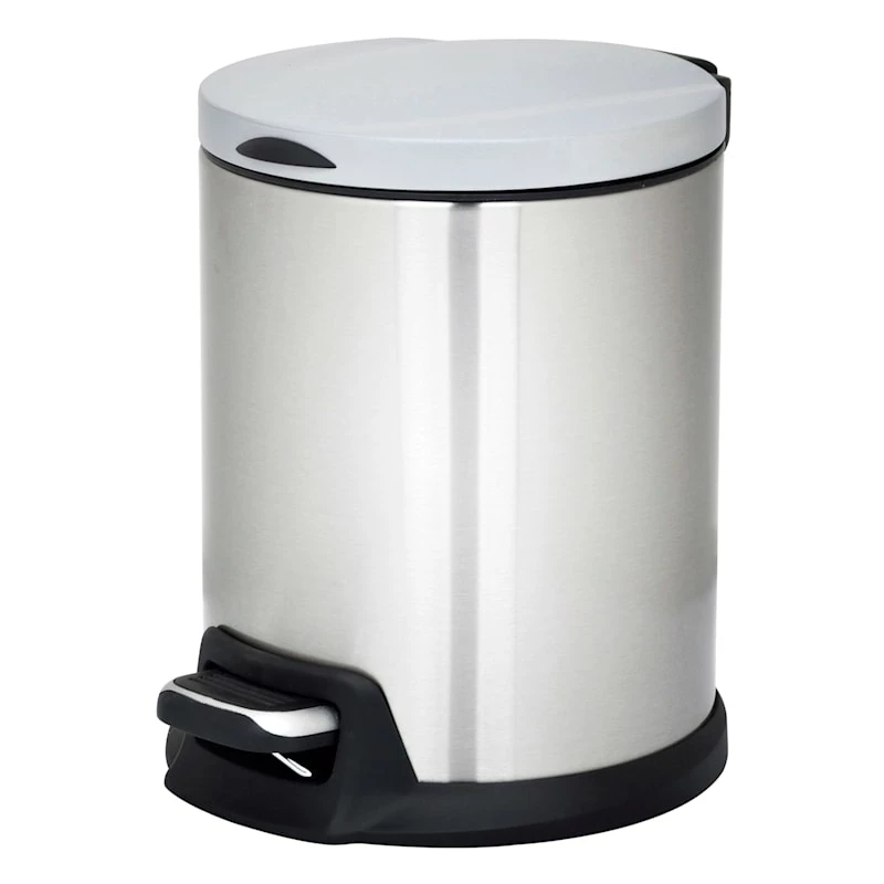 Round White Stainless Steel Pedal Bin, 5l 1 Round White Stainless Steel Pedal Bin, 5l