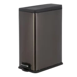 Slim Black Stainless Steel Rectangle Pedal Trash Bin, 45l