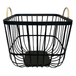 Square Black Metal Storage Basket With Handles, Large