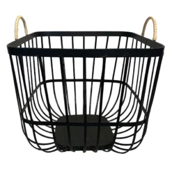 Square Black Metal Storage Basket With Handles, Small