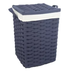 Square Laundry Hamper With Lid & Removable Liner, Navy Blue