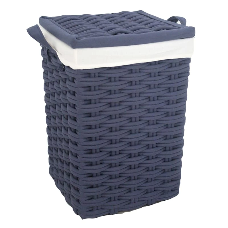 Square Laundry Hamper With Lid & Removable Liner, Navy Blue 1 Square Laundry Hamper With Lid & Removable Liner, Navy Blue