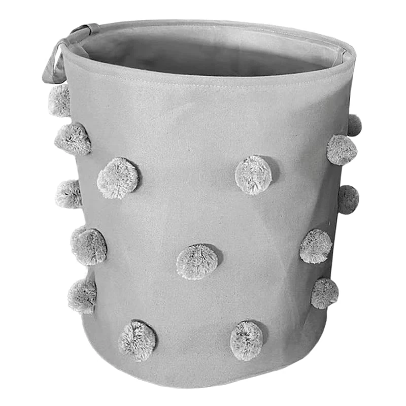 Tiny Dreamers Aussie Grey Pom-Pom Laundry Hamper, Large 1 Tiny Dreamers Aussie Grey Pom-Pom Laundry Hamper, Large