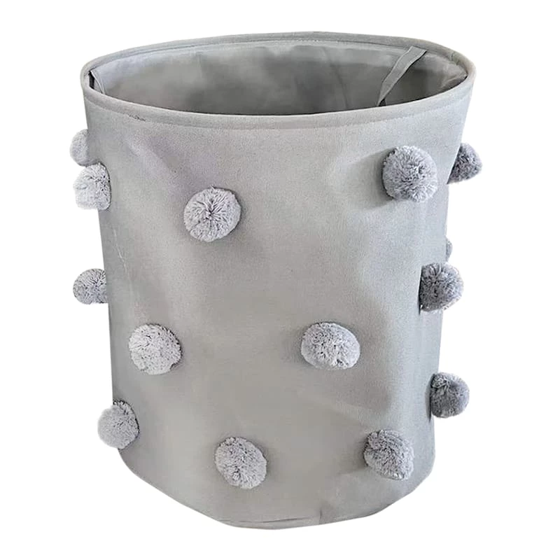 Tiny Dreamers Aussie Grey Pom-Pom Laundry Hamper, Medium 1 Tiny Dreamers Aussie Grey Pom-Pom Laundry Hamper, Medium