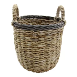 Tracey Boyd Natural Banana Leaf & Rattan Round Basket, Small