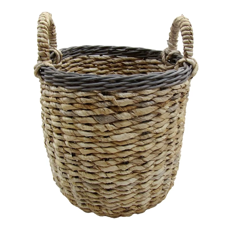 Tracey Boyd Natural Banana Leaf & Rattan Round Basket, Small 1 Tracey Boyd Natural Banana Leaf & Rattan Round Basket, Small