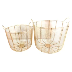 Tracey Boyd Round Gold Metal Storage Basket, Large