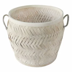 Tracey Boyd Whitewashed Bamboo Basket, Medium
