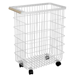 Ty Pennington Nova Slim Metal Rolling Laundry Hamper, White